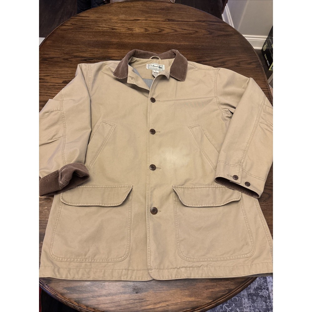 Vintage L.L. Bean Barn Chore Coat ~Men XL Tall~ 90's Tan Canvas Corduroy‎ Collar